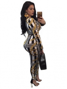 Stylish Deep V Neck Print One-piece Jumpsuits