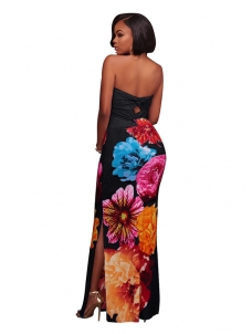 Trendy  Floral Print Black Polyester Sheath Dress