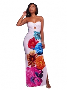 Trendy  Floral Print White Polyester Sheath Dress