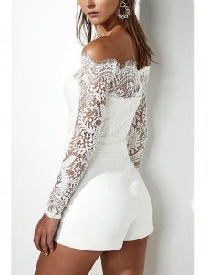 Trendy Dew Shoulder White Bud Jumpsuits  