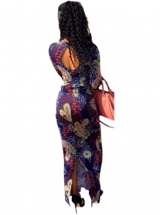 Trendy Round Neck Printed Hollow-out Dress