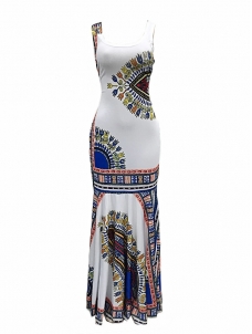 Trendy Spaghetti Strap Sleeveless Printed Dress