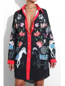 Trendy Turndown Collar Printed Dress