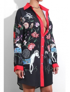 Trendy Turndown Collar Printed Dress