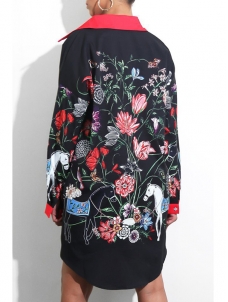 Trendy Turndown Collar Printed Dress