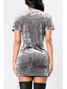 Trendy V Neck Lace-up Hollow-out Grey Mini Dress 