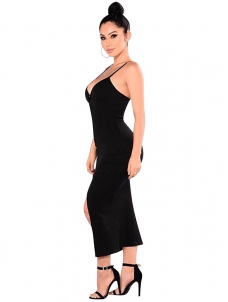 V Neck Single-breasted Design Mid Dress