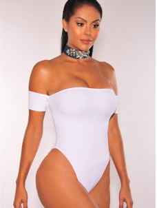 White Blending Solid Skinny Bodysuit