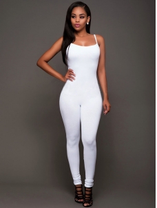 White Contracted Style Spaghetti Strap Jumpsuits