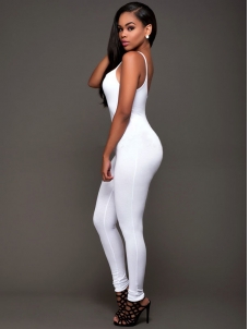 White Contracted Style Spaghetti Strap Jumpsuits