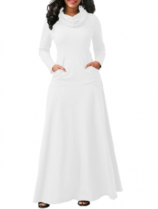 White Long Sleeve Cowl Neck Maxi Dress