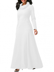 White Long Sleeve Cowl Neck Maxi Dress