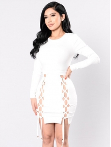 White S-XL Side Split Bodycon Dress