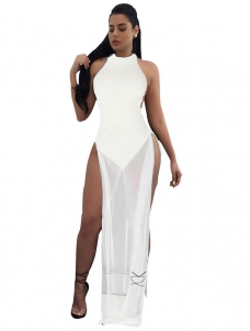 White See-Through Twilled Ankle Length Dress