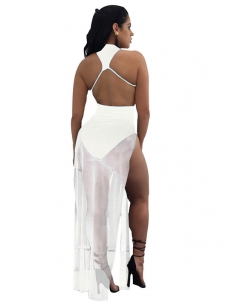 White See-Through Twilled Ankle Length Dress