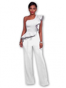 White Stylish Asymmetrical Cotton One-piece Jumpsuits   