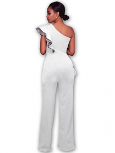 White Stylish Asymmetrical Cotton One-piece Jumpsuits   