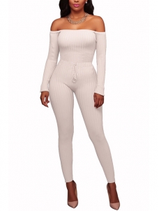 White Stylish Dew Shoulder  One-piece Jumpsuits