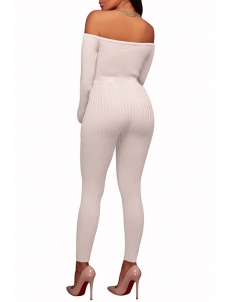 White Stylish Dew Shoulder  One-piece Jumpsuits