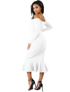 White Trendy Falbala Design Sheath Dress 