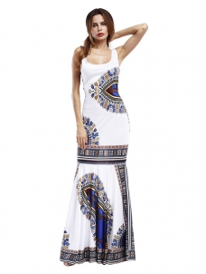 White Trendy Spaghetti Strap Sleeveless Printed Dress