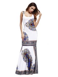 White Trendy Spaghetti Strap Sleeveless Printed Dress