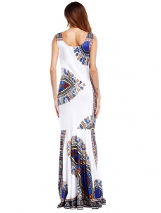 White Trendy Spaghetti Strap Sleeveless Printed Dress