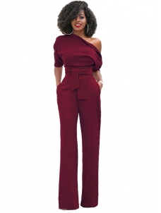 Wine Red Euramerican Navy Knitting Jumpsuits