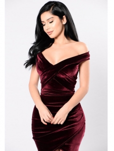 Wind Red S-XL Sexy V Neck Bodycon Dress