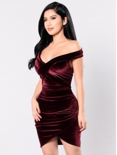 Wind Red S-XL Sexy V Neck Bodycon Dress