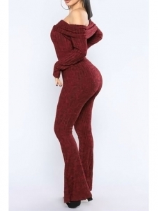 Wine Red Bateau Neck Trumpet Design Jumpsuits