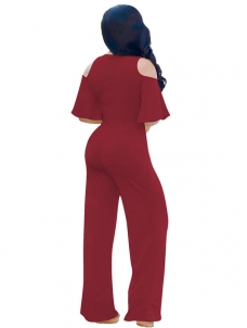 Wine Red Euramerican Hollow-out Black Jumpsuits  