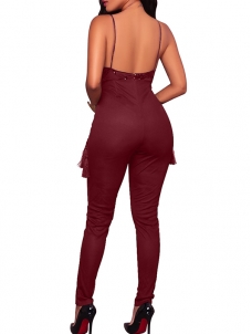 Wine Red Fashion Sleeveless Regular Jumpsuits 