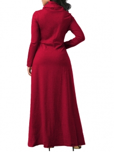 Wine Red Long Sleeve Cowl Neck Maxi Dress