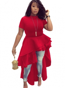 Wine Red Mandarin Collar Asymmetrical Maxi Dress