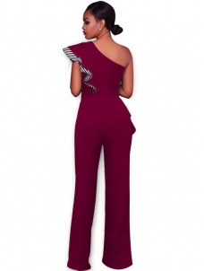 Wine Red Stylish Asymmetrical Cotton One-piece Jumpsuits   