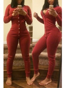 Women Sexy V-neck Bodycon Jumpsuit Button Up
