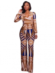 Yellow Euramerican Printed One-piece Jumpsuits