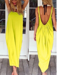 Yellow Spaghetti Strap Sleeveless Casual Dress