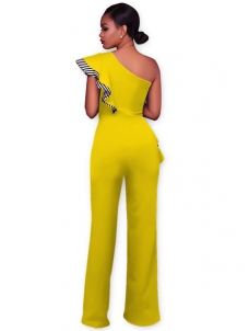 Yellow Stylish Asymmetrical Cotton One-piece Jumpsuits   