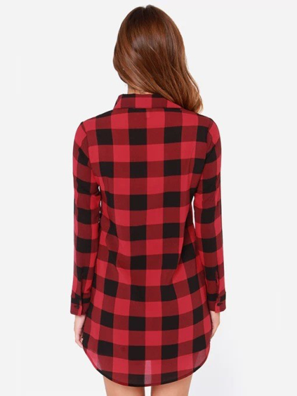 2 Colors S-2XL Long Sleeve Plaids Casual Dress