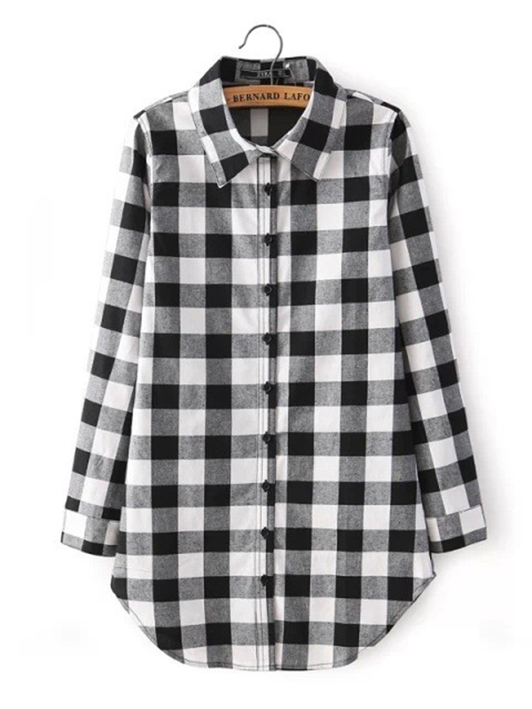 2 Colors S-2XL Long Sleeve Plaids Casual Dress