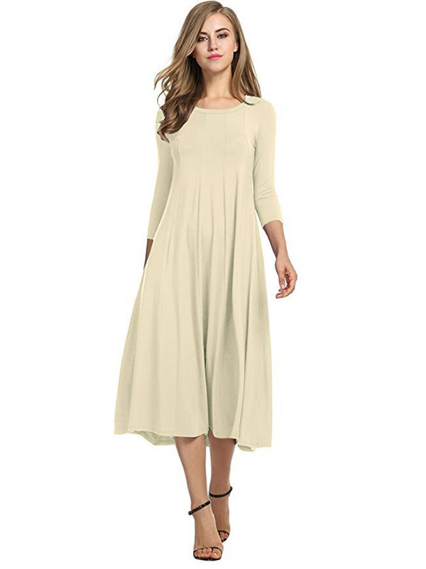 Apricot A-Line and Flare Midi Long Dress