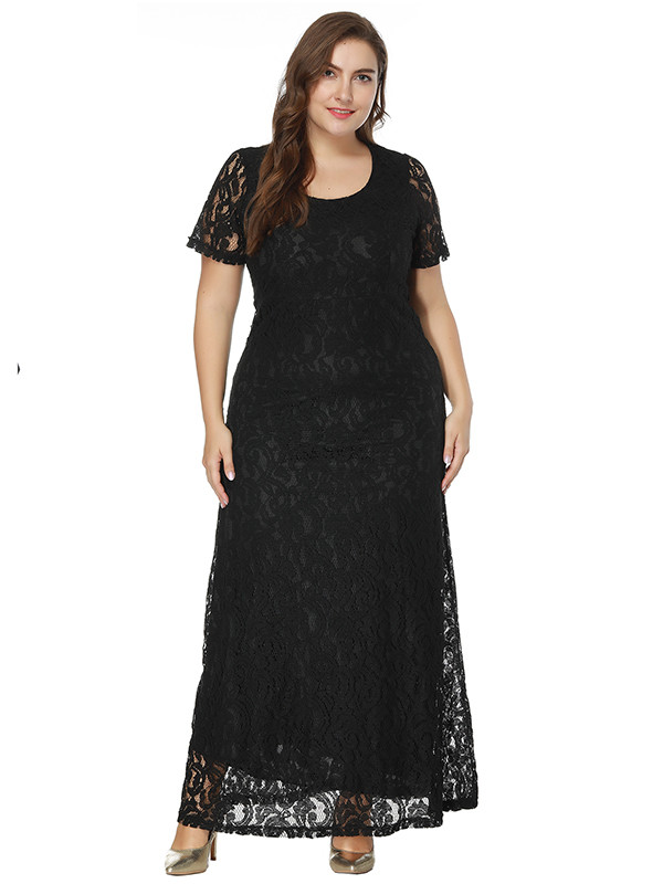 Black Floral Printed Chiffon Plus Size Dress