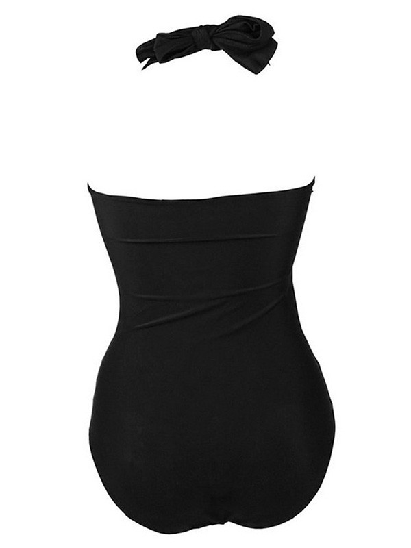 Black One Piece Halter Slim Fit Swimsuit