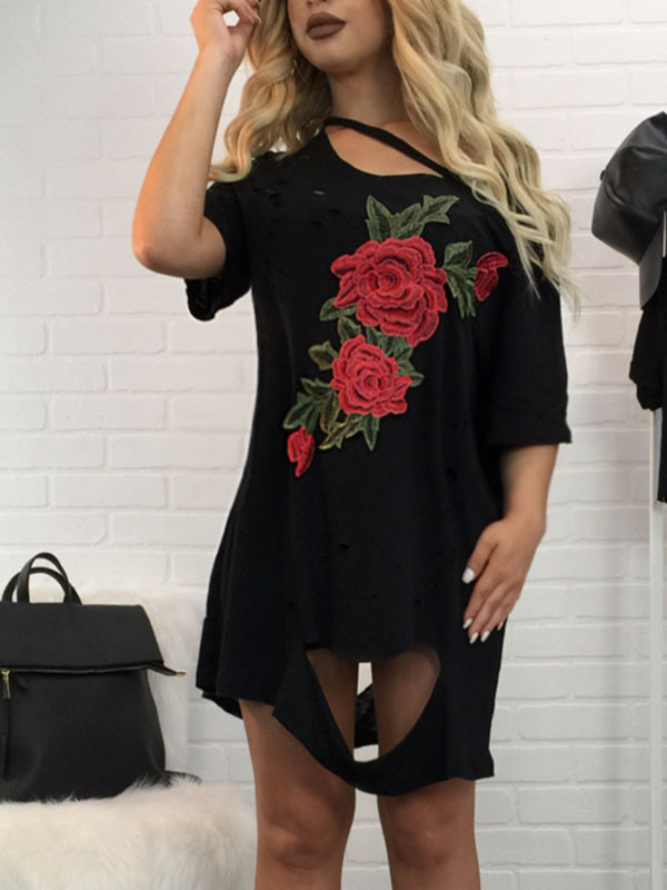 Black Polyester Casual O neck Half Sleeve Dresses 