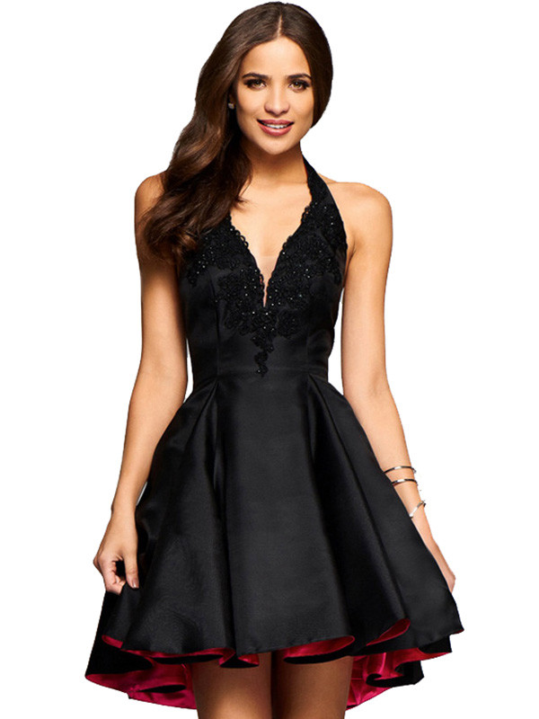 Black S-XL Halter Halter Neck Sleeveless Dress