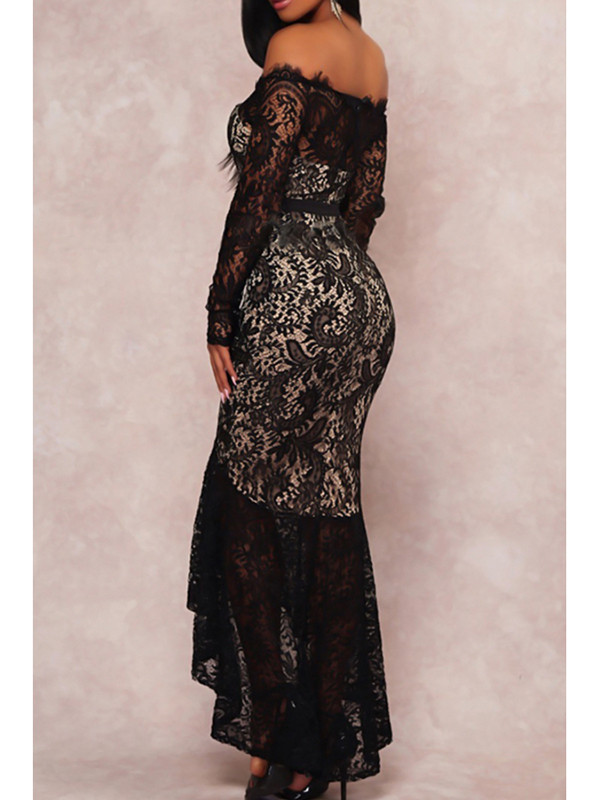 Black See-Through Lace Ankle Length Dress