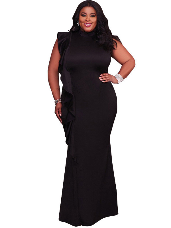 Black Women Sleeveless Plus Size Dress