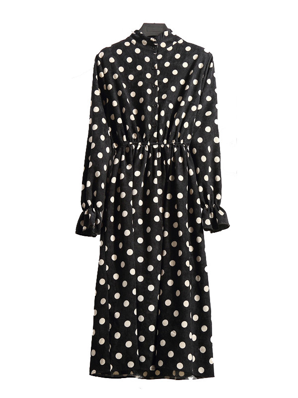 Black Women Stand Collar Long Sleeve Dress